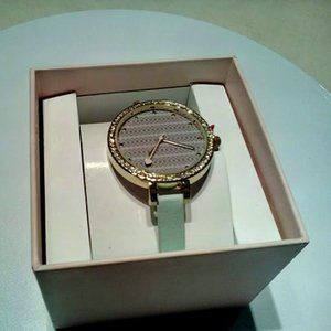 Statement Watch w/Mint Strap, Crystals around Dial